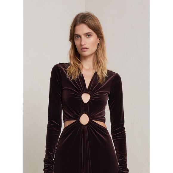 A.L.C Maeve Women's Draped Velvet Dress With Cut Out Details in Brown Size 4 - Picture 2 of 12